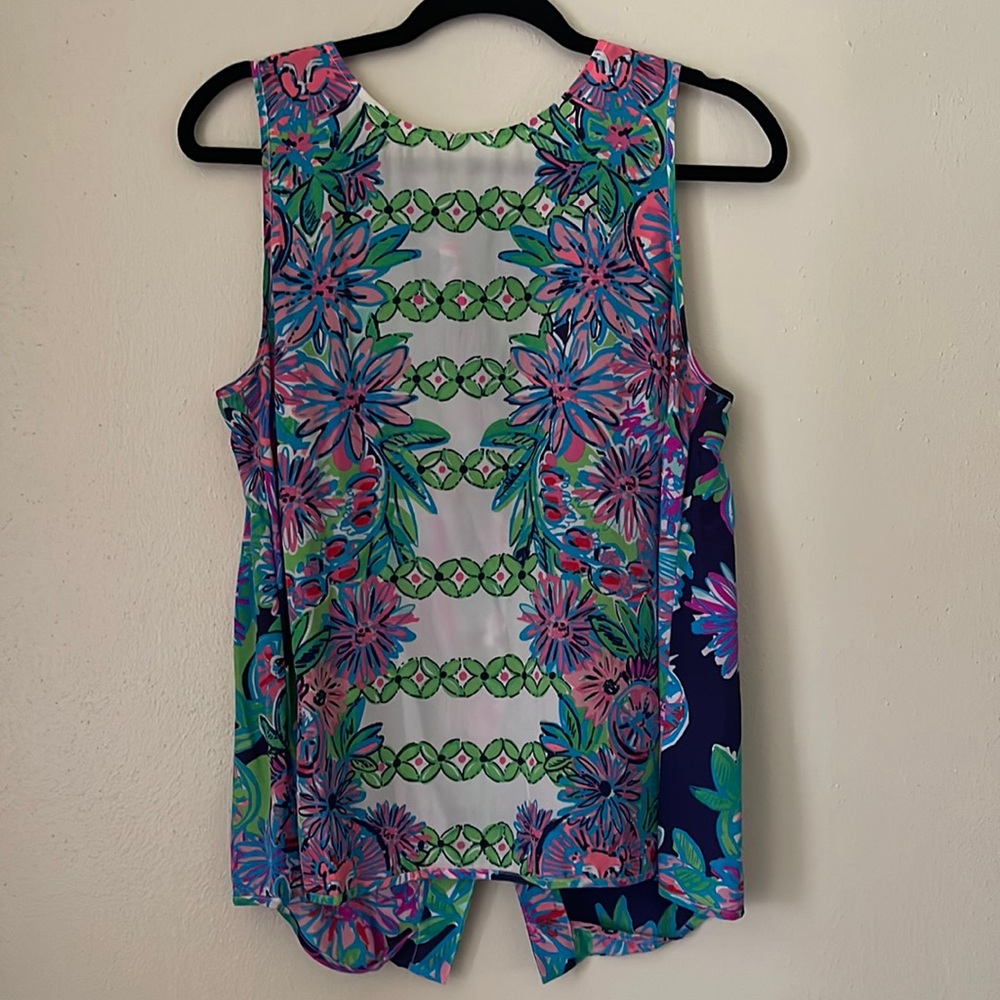 Lilly Pulitzer Iona White Crossed Lions Silk Top